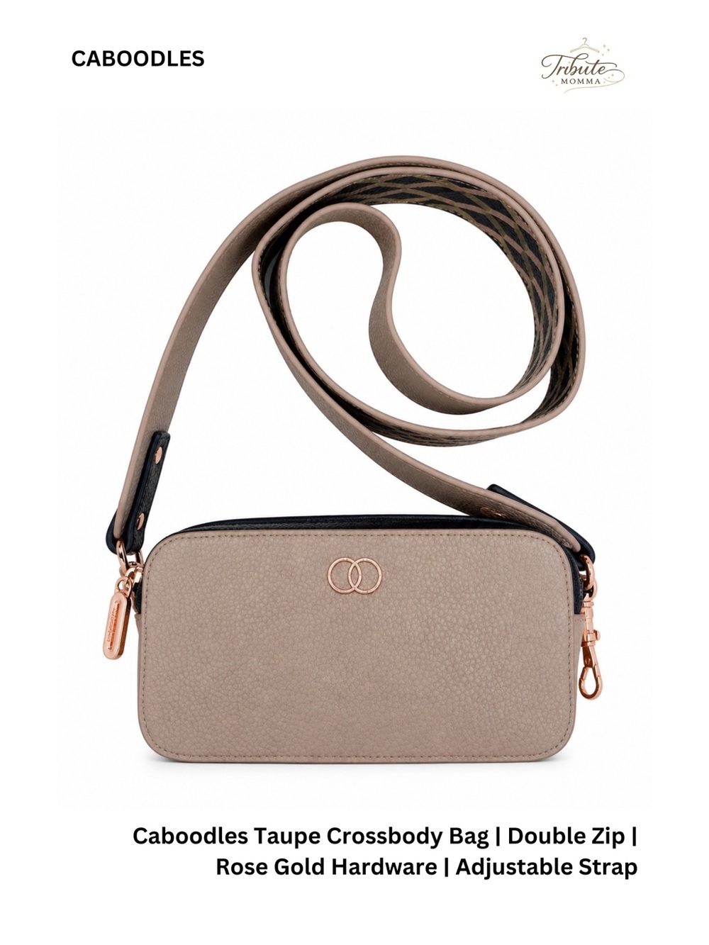 Caboodles Taupe Crossbody Bag with Rose Gold Hardware